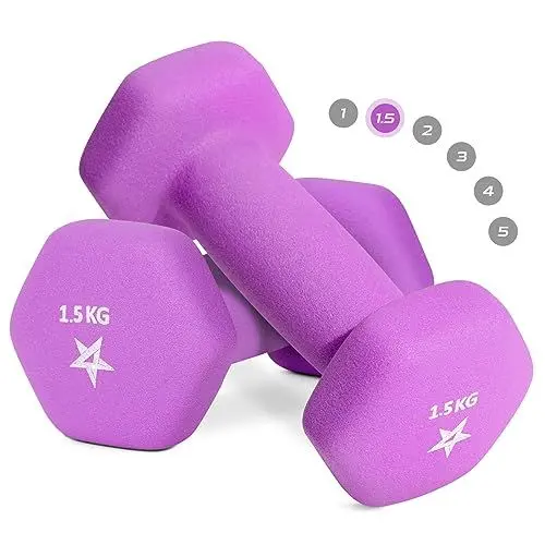 Produktbild: Yes4All N3JA Hex Neopren Hanteln Set Gewichte für Krafttraining Yoga Pilate - Kurzhanteln 2er set, Dumbbells Set für Frauen Männer, 1.5 kg hanteln 2 er set, lila