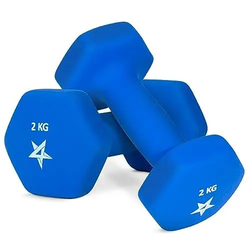 Produktbild: Yes4All RZYR Hex Neopren Hanteln Set Gewichte für Krafttraining Yoga Pilate - Kurzhanteln 2er set, Dumbbells Set für Frauen Männer, 2 kg hanteln 2 er set, blau