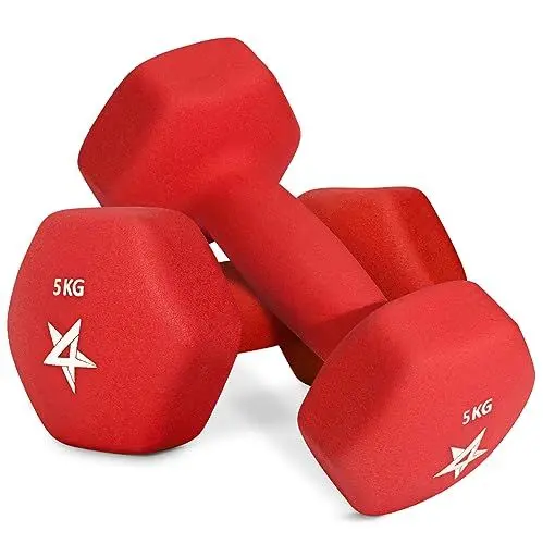 Produktbild: Yes4All YJ9U Hex Neopren Hanteln Set Gewichte für Krafttraining Yoga Pilate - Kurzhanteln 2er set, Dumbbells Set für Frauen Männer, 5 kg hanteln 2 er set, rot