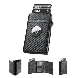 Produktbild: YESIIW Airtag Wallet Herren, Slim Wallet mit Münzfach, Portmonee Herren aus Premium Leder, Smart Wallet kartenhalter Kartenetui Herren Geldbörse mit RFID Schutz, Carbon Schwarz Wallets for Men