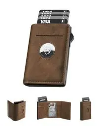 Produktbild: YESIIW Airtag Wallet, Kartenetui Herren mit Münzfach und RFID Schut, Portmonee Herren Smart Wallet Herren für 10+ Karten, Geldbörse Herren Klein mit AirTag* Fach, Braun Slim Wallets for Men