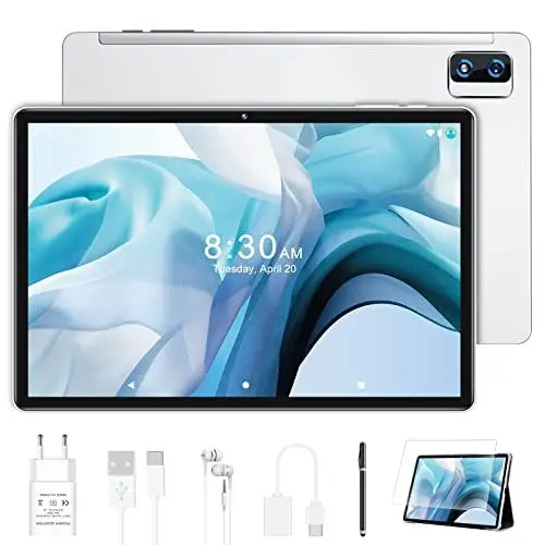 Produktbild: YESTEL Tablet 10 Zoll Dünn und Leicht, FHD 1280 * 800, 4GB RAM, 64GB ROM (Erweiterbar auf 1 TB), Octa-Core, Android 11, Bluetooth, Wi-Fi, 8000mAh, 5MP + 13MP Kamera, Silber