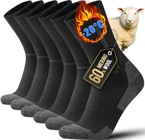 Produktbild: YESWEL 3 Paar Merino Wandersocken Herren 39-42,Thermo Wollsocken,Outdoor Wintersocken,Atmungsative Trekkingsocken für Sport（Schwarz）