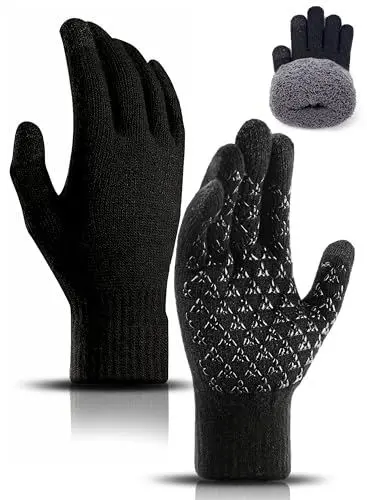Produktbild: YESWEL Handschuhe Herren,Warm Winterhandschuhe Damen,Thermohandschuhe mit Fleece Futter,Rutschfeste Touchscreen Strickhandschuhe,für Outdoor Aktivitäten wie Laufen,Radfahren und Skifahren（Schwarz