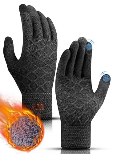 Produktbild: YESWEL Handschuhe Herren,Thermo Touchscreen, Warme Strickhandschuhe mit Fleece Innenfutter, Sporthandschuhe für Fahrrad,Laufen,Wandern,Fahren(Drungrau)