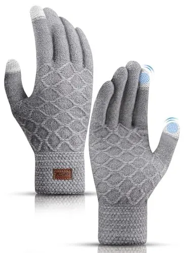 Produktbild: YESWEL Handschuhe Herren,Thermo Touchscreen, Warme Strickhandschuhe mit Fleece Innenfutter, Sporthandschuhe für Fahrrad,Laufen,Wandern,Fahren(Hellgrau)