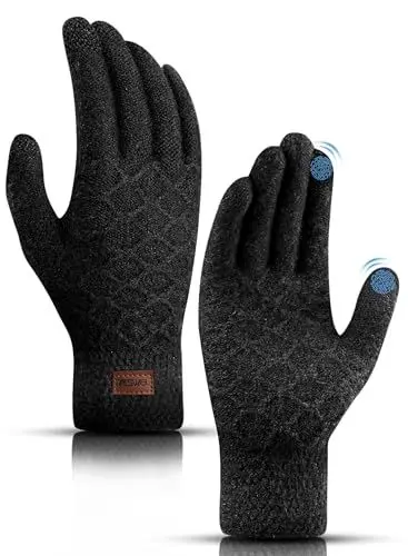 Produktbild: YESWEL Handschuhe Herren,Thermo Touchscreen, Warme Strickhandschuhe mit Fleece Innenfutter, Sporthandschuhe für Fahrrad,Laufen,Wandern,Fahren(Schwarz