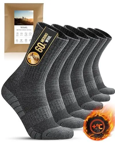 Produktbild: YESWEL Merino Socken Herren Damen 3 Paar, Anti Rutsch Wandersocken, Atmungsative Wollsocken für Winter, Warm Trekkingsocken (Dunkelgrau, 43-46)