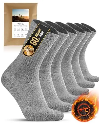 Produktbild: YESWEL Merino Wollsocken Herren Damen 3 Paar, Anti Rutsch Socken, Atmungsative Wandersocken für Winter, Warm Trekkingsocken (Hellgrau, 39-42)