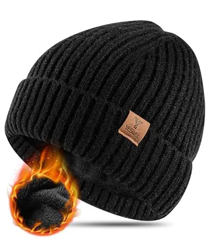Produktbild: YESWEL Mütze Herren, Weichem Wintermütze mit Stretch,Warm Beanie mit Fleecefutter, Unisex Strickmütze für Winter(Schwarz