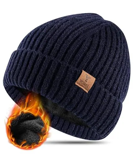 Produktbild: YESWEL Mütze Herren, Weichem Wintermütze mit Stretch,Warm Beanie mit Fleecefutter, Unisex Strickmütze für Winter(Navy
