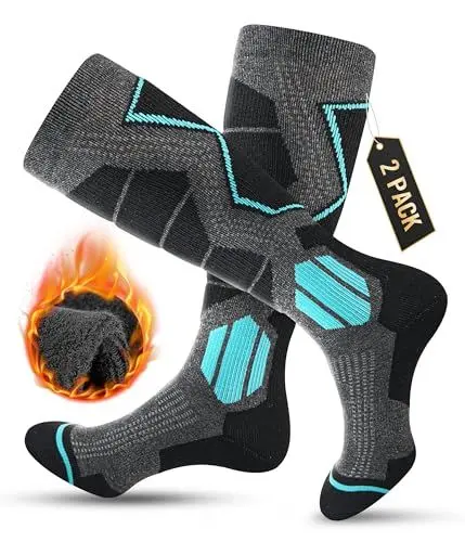 Produktbild: YESWEL Skisocken Herren & Damen aus Merino Wolle 2 Paar, Warme Thermosocken, Dicke Frottee Starker Schwarz Socken für Sport (43-46, 2 Paar | Grau)