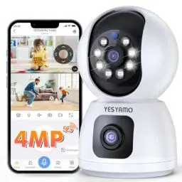 Produktbild: YESYAMO Überwachungskamera Innen mit 4MP Doppelobjektiv, 360° PTZ Kamera Indoor, Duale Ansicht, 5Ghz WLAN, Farbe Nachtsicht, Automatische Verfolgung, Babyphone Mit Kamera, 2-Wege-Audio, Cloud-Speicher