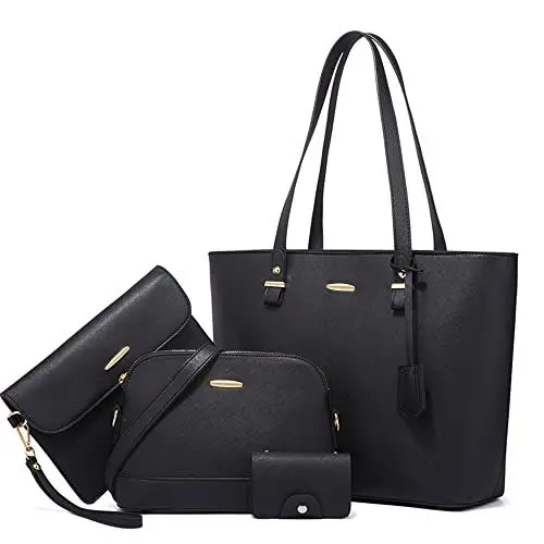 Produktbild: YeumouG Handtasche Damen Shopper Groß Schultertasche Umhängetasche Leder Damen Geldbörse Tragetasche Damen Tasche 4-teiliges set (Schwarz)