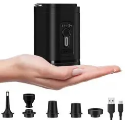 Produktbild: Yexati Elektrische Luftpumpe, 5 Luftdüsen, 2-in-1 Mini-Luftpumpe zum Aufblasen und Entleeren, Luftkissenpumpe Akku 1200mAh wiederaufladbar, für Luftmatratzen, Sofas, Schlauchboote, Schwimmbäder