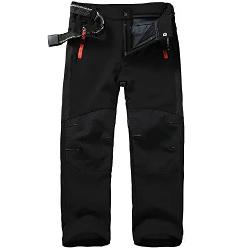 Produktbild: yeyity Kinder Softshellhose Skihose Gefüttert Cargohose Wasserdicht Thermohose Jungen Mädchen Schneehose Winter Outdoorhose Wanderhose(16010,Black,XL)
