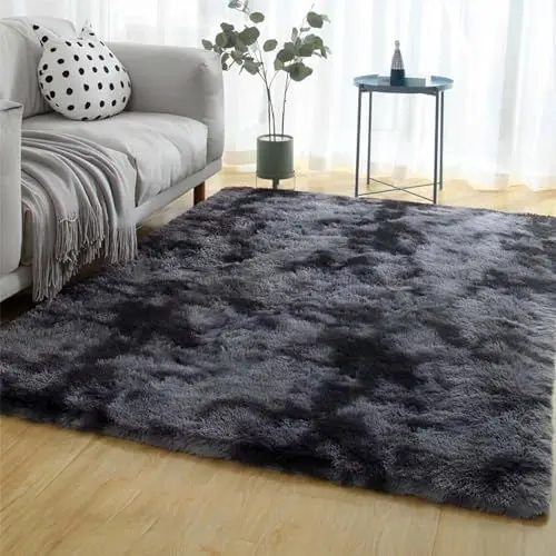 Produktbild: YFHT Teppich Wohnzimmer, Rutschfester Flauschig Teppich, Waschbarer Quadratischer Schlafzimmer Teppich, Moderner Kuschelig Teppich für Bettumrandung Kinderzimmer,Dunkelgrau,120× 200cm