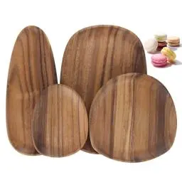 Produktbild: YFWOOD Serviertabletts 4er Set, Unregelmäßige Runde Holzplatte & Teller für Snacks, Käse, Vorspeisen, Dessert, Sushi, Obst, Salat, Holzteller Servierbrett