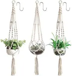 Produktbild: YHmall 3 Stück Makramee Blumenampel, Blumenampel hängend Innen, Pflanzenaufhänger, Blumentopf Hängend mit Baumwollseil für Innen Außen Decken Balkone Wanddekoration 105 cm Belastung 10 kg