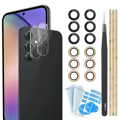 Produktbild: YHX-OU 2 Stück Kamera Linse Glas Ersatz für Samsung Galaxy A54 5G Kameraglas hinten + 2 Stück für Galaxy A54 5G Kamera Schutzfolie Linse Kameraschutz