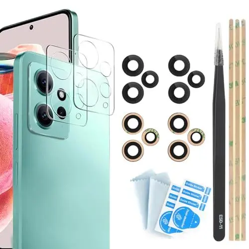 Produktbild: YHX-OU 2 Stück Kamera Linse Glas Ersatz für Xiaomi Redmi Note 12 4G Kameraglas hinten + 2 Stück für Xiaomi Redmi Note 12 4G Kamera Schutzfolie Linse Kameraschutz