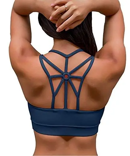 Produktbild: YIANNA Frauen Sport BH Ohne Bügel Gepolstert Racerback Bustier Yoga Sports Bra Push Up Joggen Fitness Top Starker Halt Shirt Blau,YA139 Size S