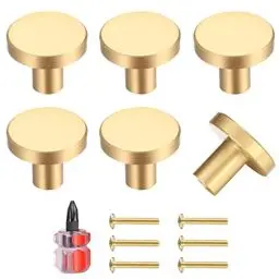 Produktbild: Yibaijia 6 Stück runde Schrankknöpfe, goldene Messing schubladenknöpfe, Tür Küchenbeschläge, Edelstahl Einlochgriff mit Schrauben für Schrank, Kleiderschrank, mit einem Schraubendreher