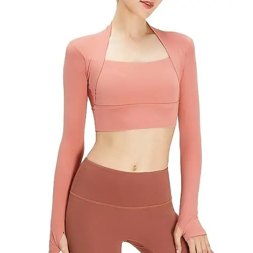 Produktbild: YICHEN Damen Crop Tops Langarm Sportshirt T-Shirt Damen Gym Top Sport Oberteil Yoga Langarm Laufshirt Yoga Fitness Shirts mit Daumenloch