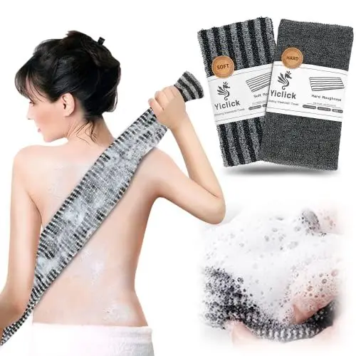 Produktbild: Yiclick 2 Stück Rückenschrubber Rückenbürste, Peelinghandschuh, Luffa Schwamm, Duschschwamm, Peeling Schwamm, Body Scrubber Loofah Sponge Bath Shower (Black)