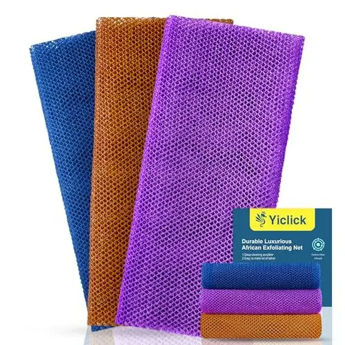 Produktbild: Yiclick 3 Stück Peeling Waschlappen, African Net Sponge Loofah, Rückenschrubber Rückenbürste, Peelinghandschuh Körperschrubber, Duschschwamm, Peeling Körper Schwamm Luffa, Badeschwamm Duschschwamm
