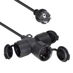 Produktbild: YIDE Verlängerungskabel Outdoor 15m mit 3 Schuko-Steckdosen, Gummi Verlängerung für den Außenbereich IP44, 3 Schutzkontakt Buchsen mit Schutzkappe, Baustellen Stromkabel außen 3500W, 3-Fach Verteiler