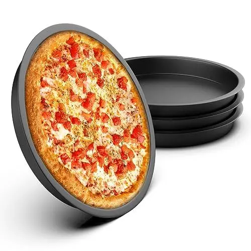 Produktbild: YIDOUJIN Pizza Backblech Ø 20cm, 4er Set Pizzablech Edelstahl Rund Pizzaform Nicht Beschichtet für Backen, Ungiftig & Einfach zu Reinigen
