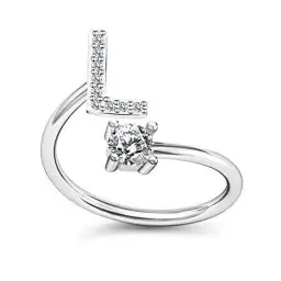 Produktbild: Yifnny Alphabet Ring, Anfangsring 26 Alphabet Intarsien Zirkonia Großbuchstabe A-Z Offener Verstellbarer Mittelfinger Ring Silber Initial Buchstabe Ringe für Damen (L)