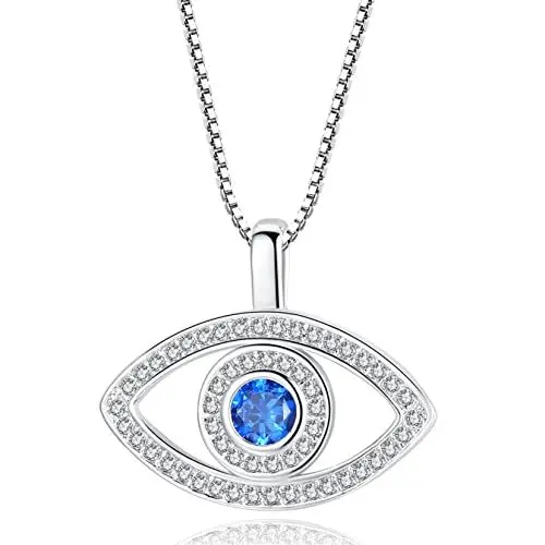 Produktbild: Yifnny Böses Auge Halskette, Auge Halskette Pave Cubic Zirkon Glück Amulett Halskette Blaues Auge Anhänger Schutz Schmuck für Damen (Silber)
