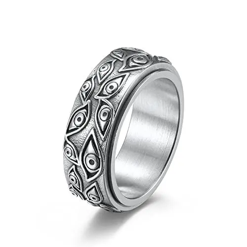 Produktbild: Yifnny Böses Auge Ring, Edelstahl Drehbarer Böses Auge Ring Auge Gottes Band Ring Cool Böses Auge Angst Ring for Männer Damen (Silber, 11)