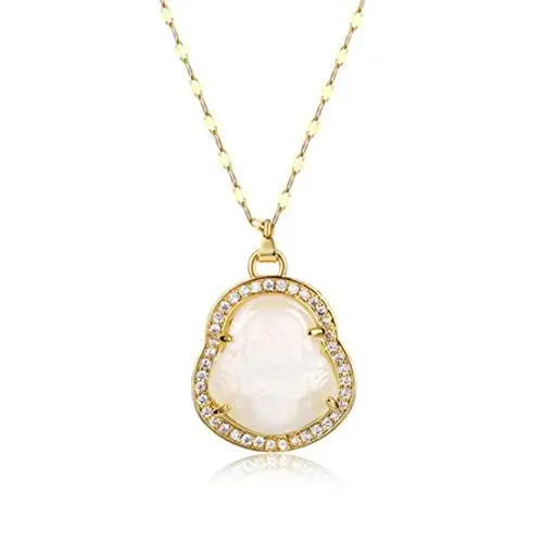 Produktbild: Yifnny Buddha Halskette, Lucky Lachender Buddha Anhänger Halskette Zirkonia Grüne Jade Buddha Halskette Buddha Anhänger für Männer Damen Glückskette Buddha Schmuck (Weiß 2)