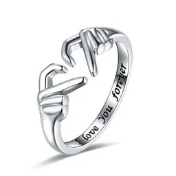 Produktbild: Yifnny Hände Herz Ringe, Silber Umarmungsring für Damen Herz Ring I Love You Forever Verstellbar Hände Ring Gravierte Worte Liebe Umarmung Hände Offener Ring (I love you forever)