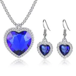 Produktbild: Yifnny Herz des Ozeans Halskette, Classic Heart of the Ocean Halskette und Ohrringe Schmuckset Saphir-Anhänger-Halskette Blaue Herz-Halskette für Damen Hochzeit Prom Schmuck (Blau)