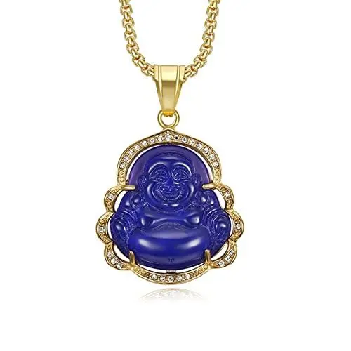 Produktbild: Yifnny Lachender Buddha Halskette, Lucky Budda Halskette Jade Buddha Halskette Zirkonia Grün Buddha Halskette Buddha Halskette für Damen Buddha Schmuck Glücksgeschenke (Blau 1)