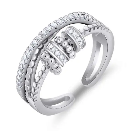 Produktbild: Yifnny Rotierende Ringe für Frauen, Drehbarer Fingerring Offene Ringe Kleine Perlen Verstellbare Ringe Geschenke Frauenschmuck (Stil 5 Silber)