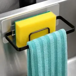 Produktbild: YIGII Schwammhalter Küche - Spüllappenhalter Selbstklebend, Küche Sink Organizer Spültuch-Halter, 2 in 1 Küchenablaufregal Spülbecken Für Schwamm, Bürste, Spülbeckenstopfen Und Lappen, Schwarz