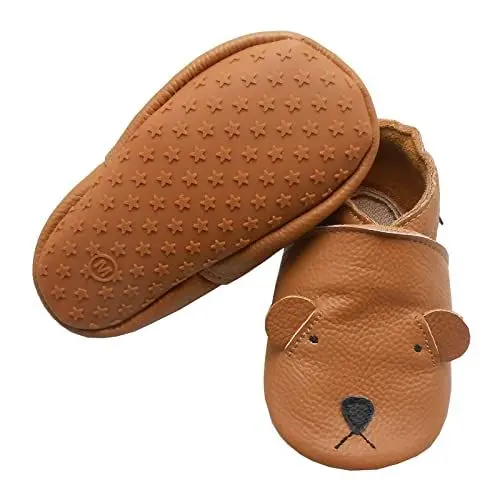 Produktbild: YIHAKIDS Premium Weiche Leder Krabbelschuhe Babyschuhe Kleinkind Lauflernschuhe, Hund,Gummisohle(Size M,Braun,6-12Monate,21/22 EU)