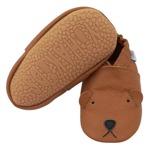 Produktbild: YIHAKIDS Premium Weiche Leder Krabbelschuhe Babyschuhe Kleinkind Lauflernschuhe, Hund,Gummisohle(Size XL,Braun,18-24Monate,24/25 EU)