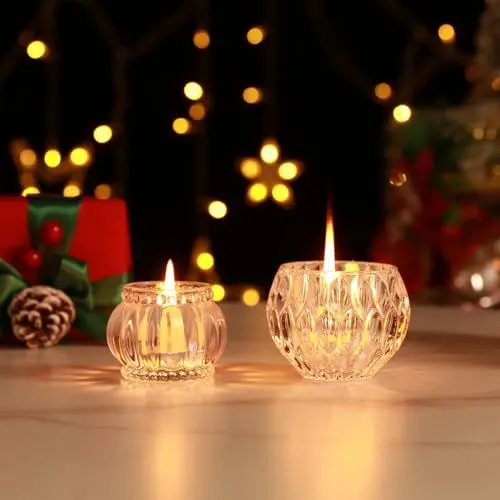 Produktbild: Yiilead 2 Windlicht Glas Mosaik Design Leuchter Klares Teelichthalter Deko für Weihnachten Hochzeit Tischdeko Geschenke