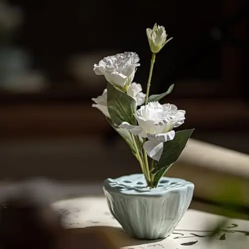 Produktbild: Yiilead Vase Deko hellblau Keramik Vase für Dekoration,14cm Lotus Pod Design für Hydrokultur Blume | Trockenblumen | künstliche Blume usw