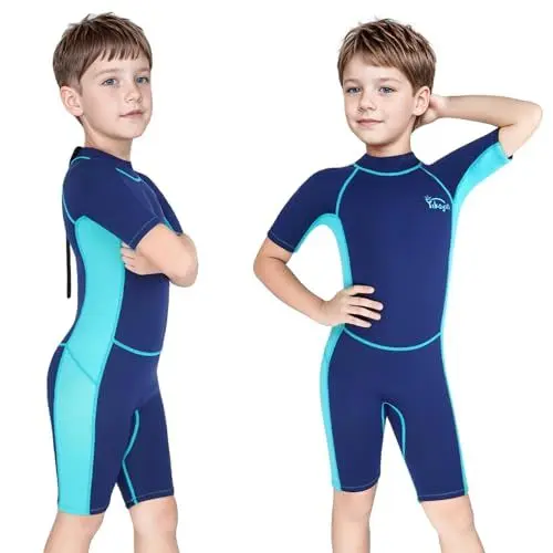 Produktbild: Yikayin Neoprenanzug Kinder Kurz, 2.5mm Neopren Shorty für Jungen Mädchen, Thermo UV Schwimmanzug Rückenreißverschluss zum Schwimmkurs, Tauchen, Surfen, Schnorcheln