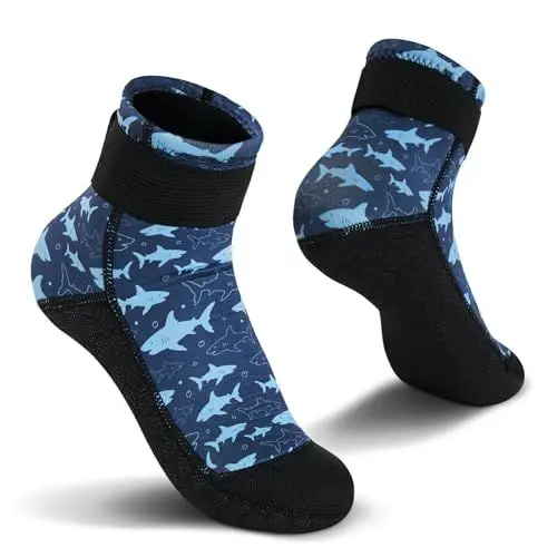 Produktbild: Yikayin Neoprensocken Kinder, 3mm Wassersocken Badesocken für Mädchen Jungen, Rutschfest Warmhaltend Tauchsocken Strandsocken für Strand Pool Wassersport - Blau 31-33