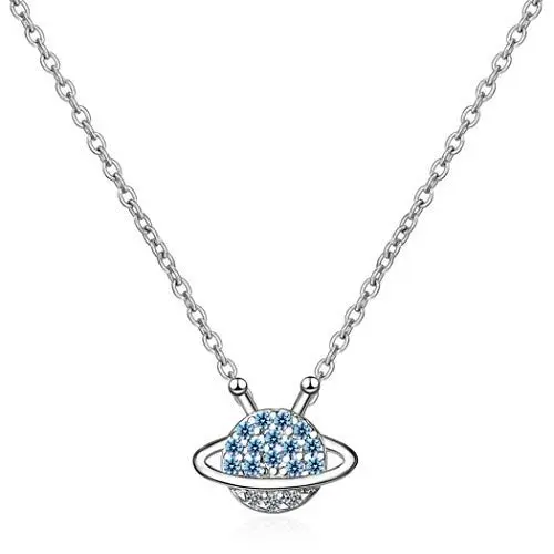 Produktbild: Yikoly Damen mädchen Kette silber 925 mit anhänger Zirkonia Träume Blau Planet Sternenhimmel Kurz Halsreife Y-Ketten für Frauen/Freundin