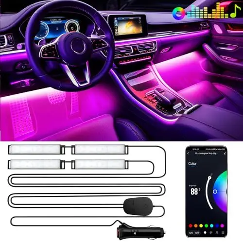 Produktbild: YiLaie LED Innenbeleuchtung Auto, LED Beleuchtung Ambientebeleuchtung Auto, mit APP Steuerung und 16 Millionen Farben, Musikmodus, Farbspeicher, Geschenke für Männer Frauen, Zigarettenanzünder 12V