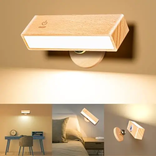 Produktbild: YiLaie LED Wandleuchte Innen,Wandlampe Kabellos Dimmbar,Touch Control einstellbare Helligkeit,360°drehbar,für LED Akku Wandleuchte Schlafzimmer Wohnzimmer mit Schalter Leselampe